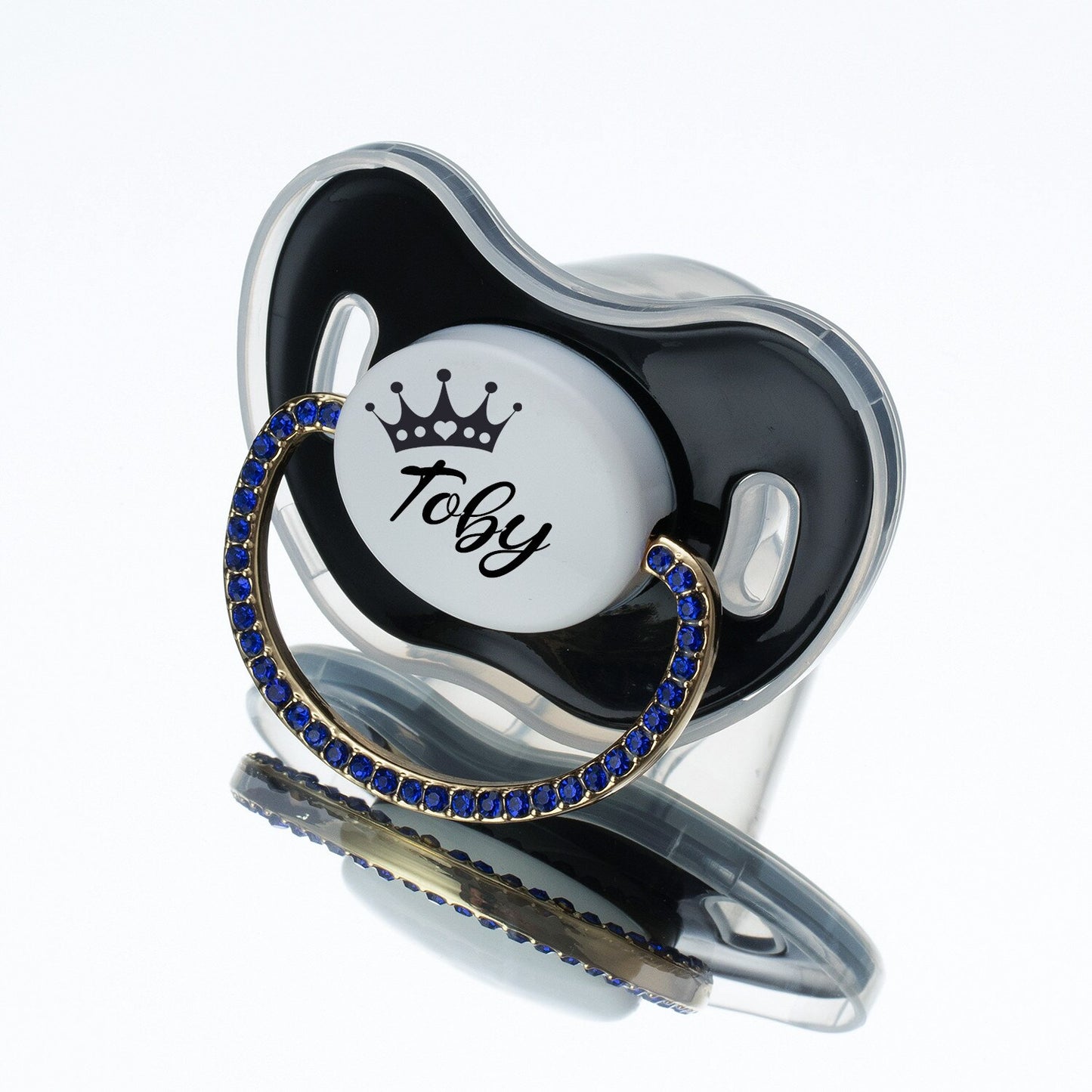 MIYOCAR Sparkling Bling Custom baby pacifiers with name Adorned with Elegant Blue Rhinestones for boy girl 0-6 Months,6-18 M