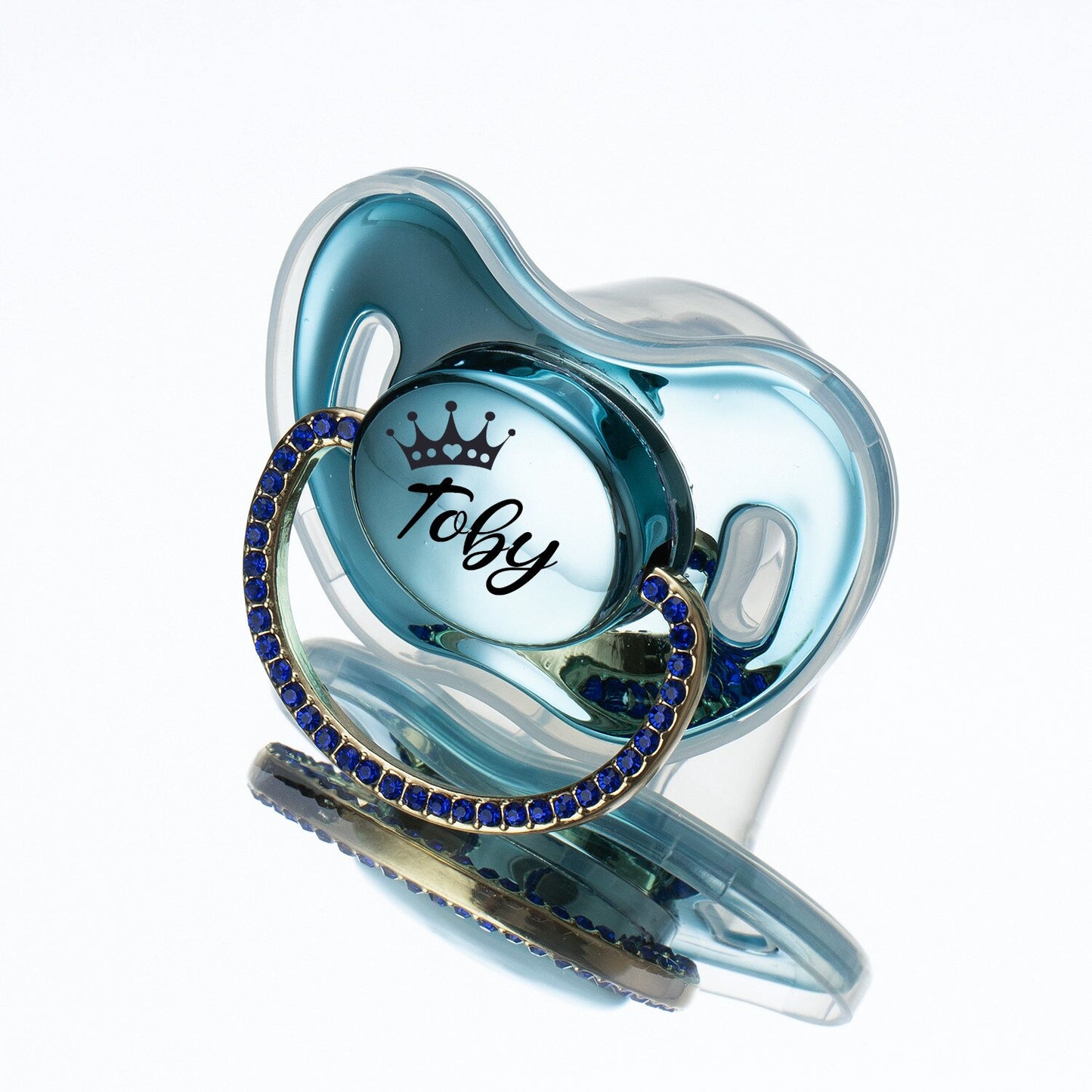 MIYOCAR Sparkling Bling Custom baby pacifiers with name Adorned with Elegant Blue Rhinestones for boy girl 0-6 Months,6-18 M