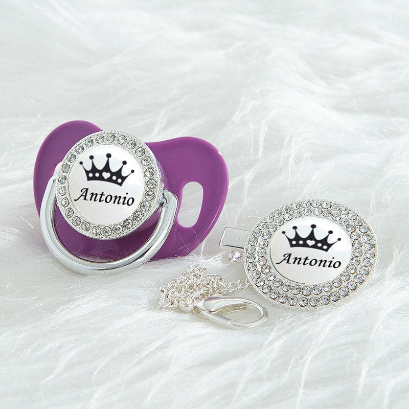MIYOCAR Personalized black crown bling rose gold pacifier and clip BPA free dummy unique design SGS Approval PWBC