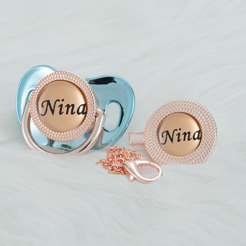 MIYOCAR Personalized any name rose gold bling pacifier and pacifier clip BPA free dummy Luxury unique design pacifier PPG-R