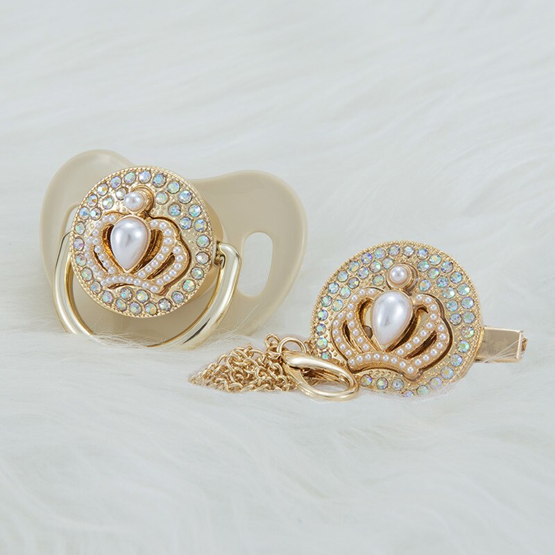 MIYOCAR 3D peral crown Metallic pacifier and pacifier clip BPA free dummy BPA free New Born gift Photography not for daily use