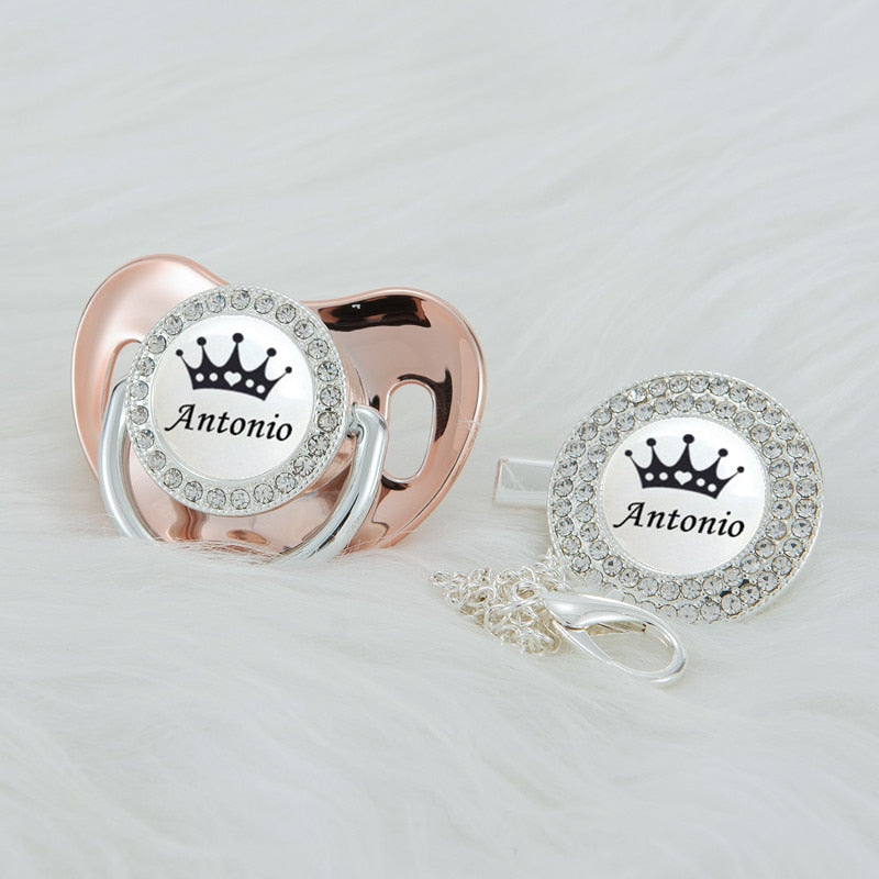 MIYOCAR Personalized black crown bling rose gold pacifier and clip BPA free dummy unique design SGS Approval PWBC