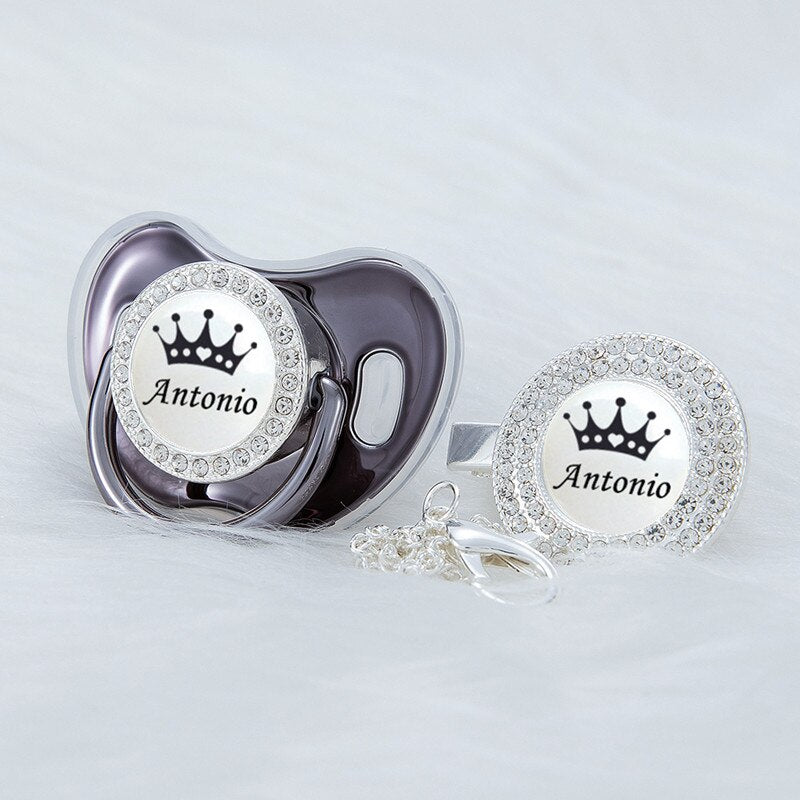 MIYOCAR Personalized black crown bling rose gold pacifier and clip BPA free dummy unique design SGS Approval PWBC