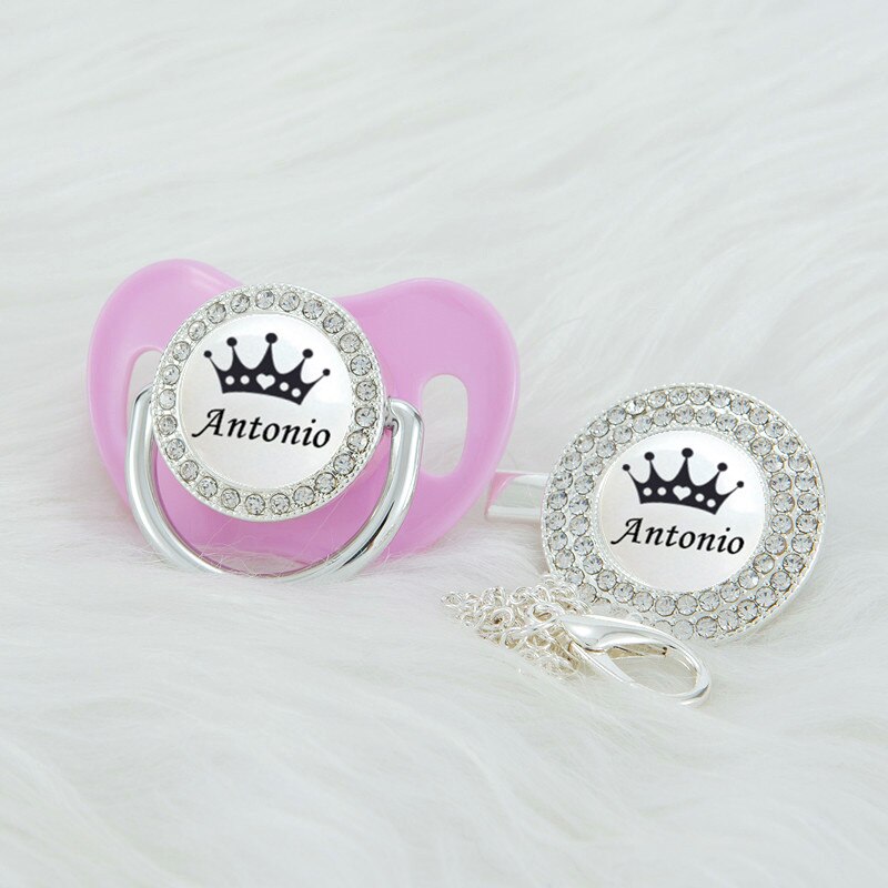 MIYOCAR Personalized black crown bling rose gold pacifier and clip BPA free dummy unique design SGS Approval PWBC