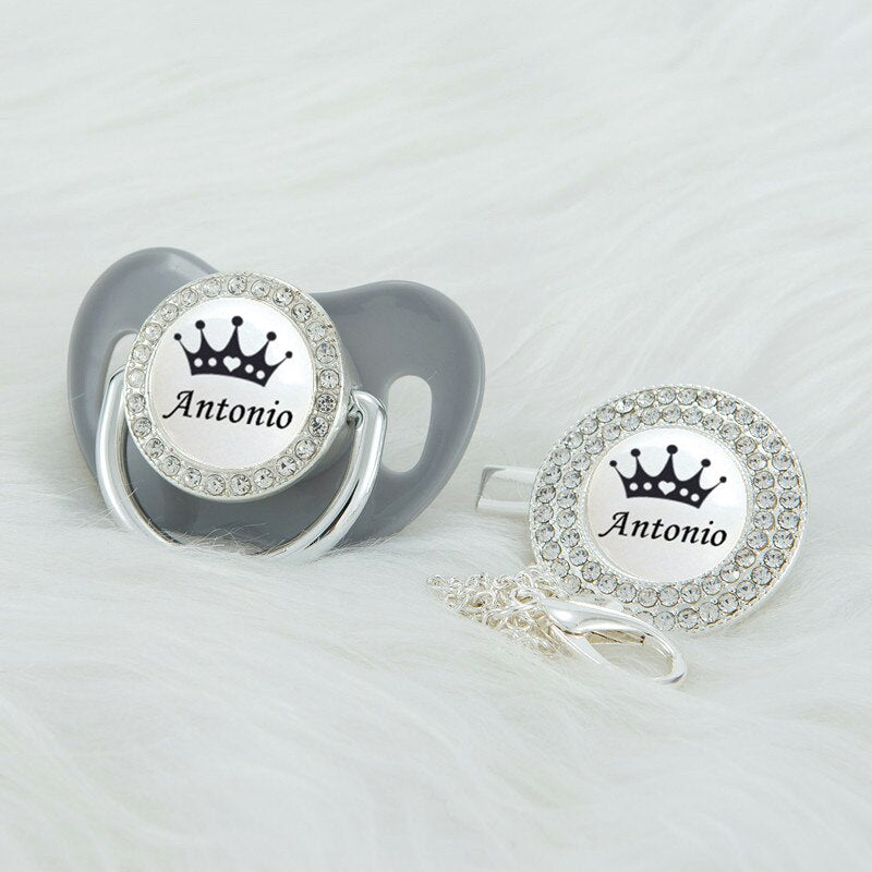 MIYOCAR Personalized black crown bling rose gold pacifier and clip BPA free dummy unique design SGS Approval PWBC