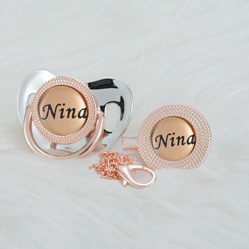MIYOCAR Personalized any name rose gold bling pacifier and pacifier clip BPA free dummy Luxury unique design pacifier PPG-R