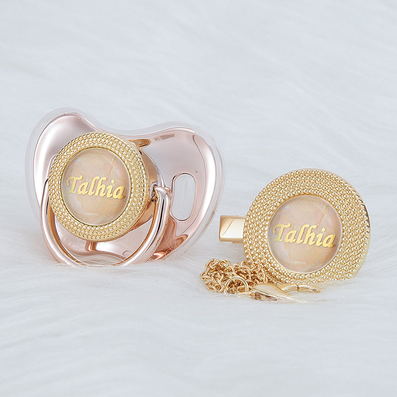 MIYOCAR Bling custom pacifier and clip set gold collection