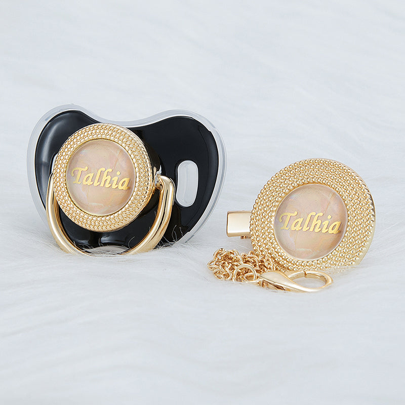 MIYOCAR Bling custom pacifier and clip set gold collection