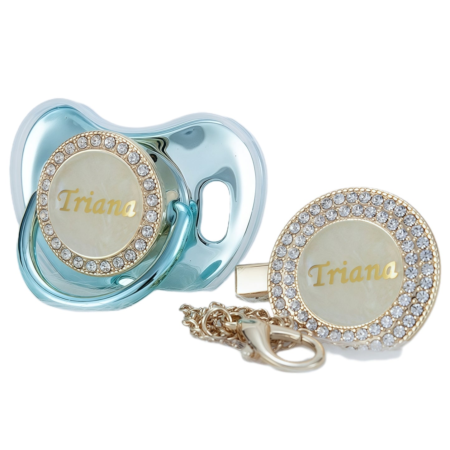 MIYOCAR Custom Gold Bling Diamond Baby Pacifier with Clip Set Personalized for Newborns and Babies Personalized Baby Bling Pacifier gold  pacifier