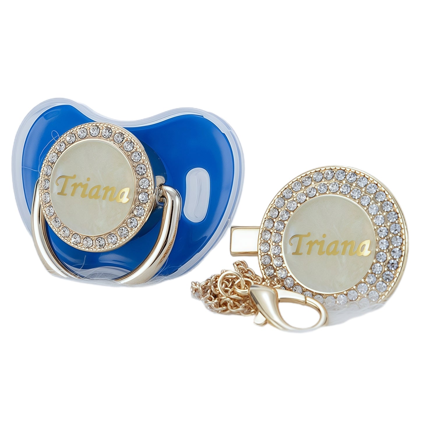 MIYOCAR Custom Gold Bling Diamond Baby Pacifier with Clip Set Personalized for Newborns and Babies Personalized Baby Bling Pacifier gold  pacifier