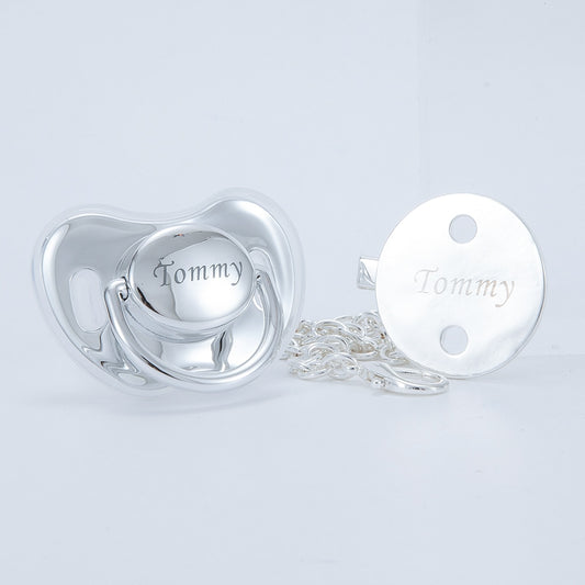 MIYOCAR personalized silver bling pacifier and all silver pacifier clip BPA free dummy bling unique design gift baby shower