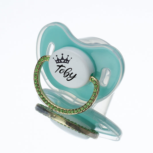 MIYOCAR Sparkling Custom Baby Pacifiers with Name Adorned with Elegant Green Rhinestones for boy girl baby shower gift