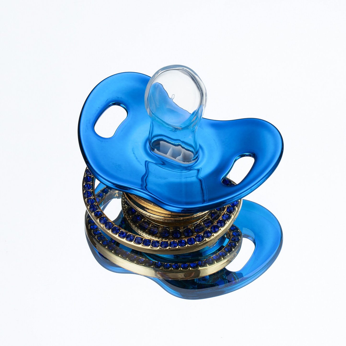MIYOCAR Sparkling Bling Custom Baby Pacifiers and Clips/Holder Kit with Name Adorned with Blue Rhinestones for boy girl