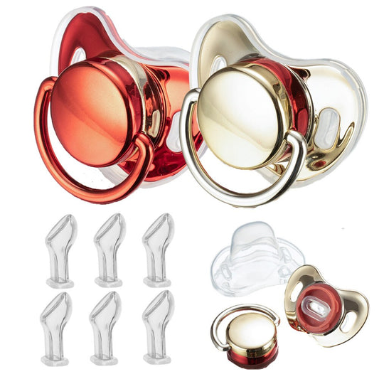 Miyocar Luxurious Bling Red Pacifier(2pcs) Bring 6 Replacement Silicone Teat Includes All Size for Boy and Girl Baby Shower Gift