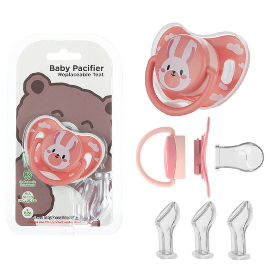Miyocar Lovely Bunny Baby Pacifiers Bring Replacement Nipple Includes 3 Different Size Silicone Teat for Boy and Girl