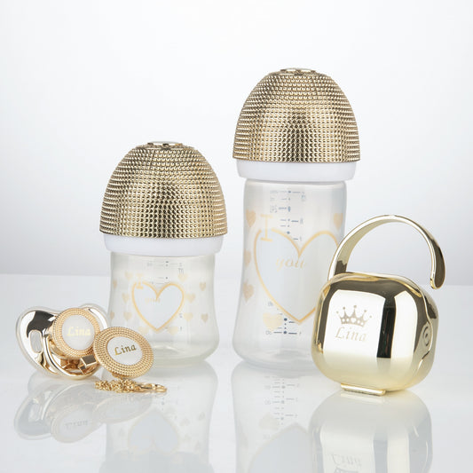 Miyocar Lovely Luxurious Custom Baby Pacifiers and Baby Bottle Set with Name for Boy and Girl,0-6 Months Baby Shower