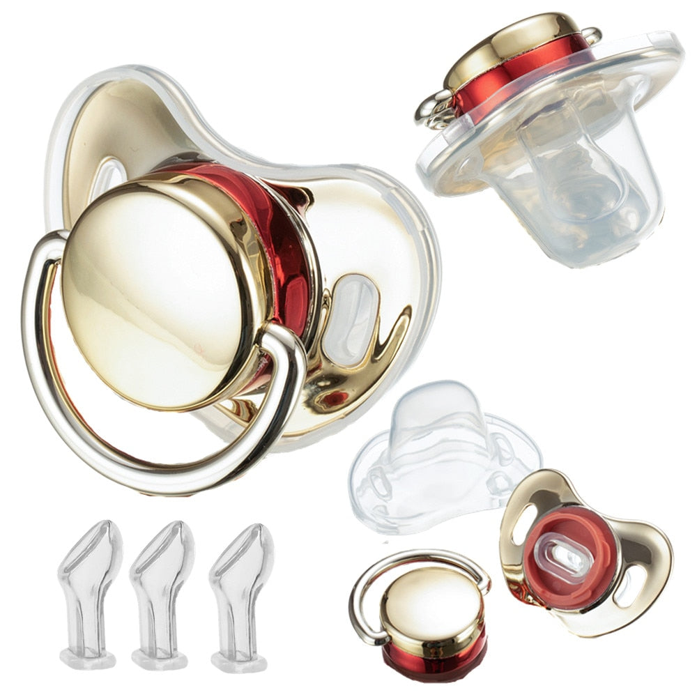 Miyocar Luxurious Bling Gold Pacifiers Bring 3 Replacement Silicone Te