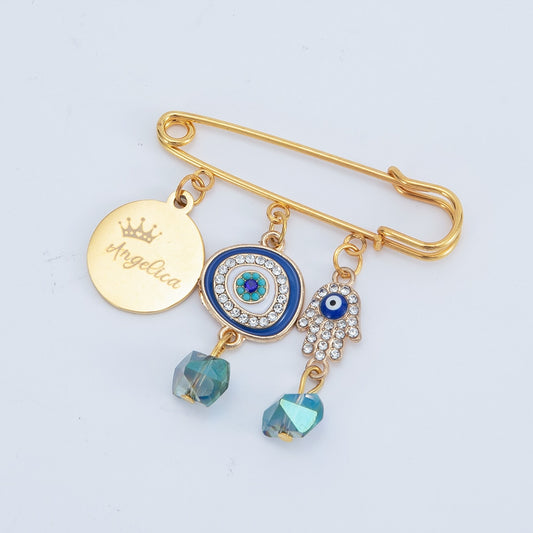Miyocar Custom Lovely Gold Pin Unique Design Personalized with Protective Evil Eye Design Gift for Baby Shower Bring Good Luck