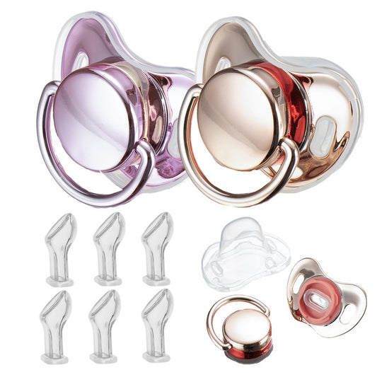 Miyocar Luxurious Rose Gold Pacifier(2pcs) Bring 6 Replacement Silicone Teat Includes All Size for Boy and Girl Baby Shower Gift