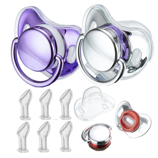 Miyocar Luxurious Purple Pacifier(2pcs) Bring 6 Replacement Silicone Teat Include All Size for Boy and Girl Baby Shower Gift