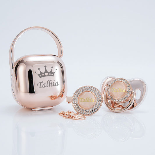 MIYOCAR personalized any name rose gold bling pacifier and clip pacifier box set BPA free dummy Luxury