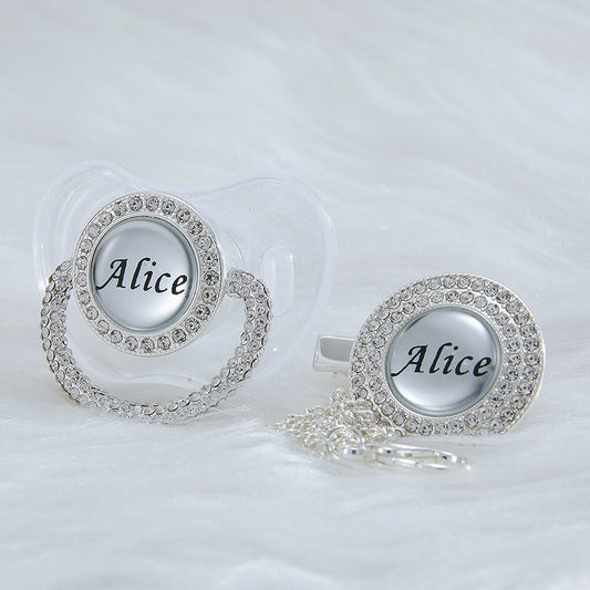 MIYOCAR custom name transparent full bling pacifier and pacifier clip BPA free dummy Photography no for daily use