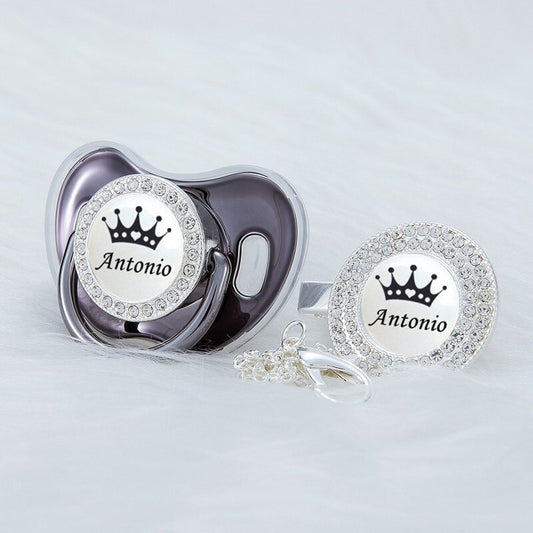 MIYOCAR Personalized black crown bling rose gold pacifier and clip BPA free dummy unique design SGS Approval  PWBC