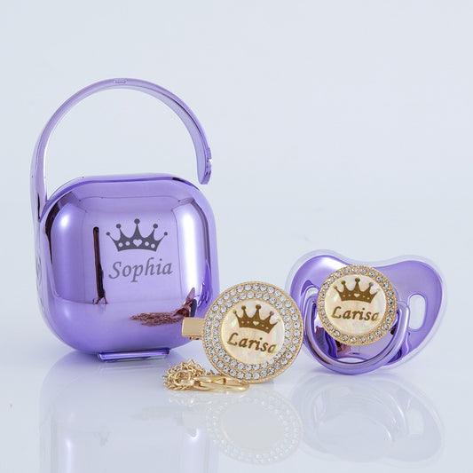 MIYOCAR personalized Metallic purple bling pacifier and clip pacifier box set BPA free dummy Luxury unique color and design