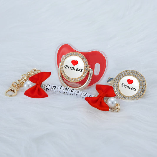 MIYOCAR personalized any name in heart shape bling pacifier and pacifier clip BPA free dummy bling glitter design