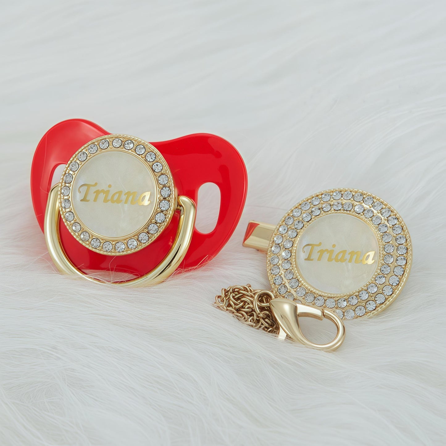 MIYOCAR Custom Gold Bling Diamond Baby Pacifier with Clip Set Personalized for Newborns and Babies Personalized Baby Bling Pacifier gold  pacifier