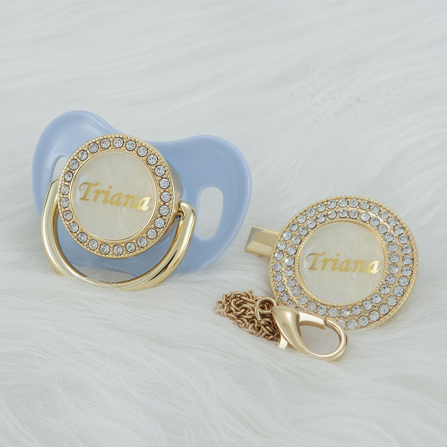 MIYOCAR Custom Gold Bling Diamond Baby Pacifier with Clip Set Personalized for Newborns and Babies Personalized Baby Bling Pacifier gold  pacifier